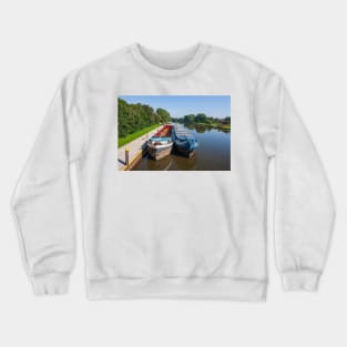 Germany; Nienburg; weser Lower Saxony; City; Flow; Bridge; weser bridge; Ship; barge Crewneck Sweatshirt